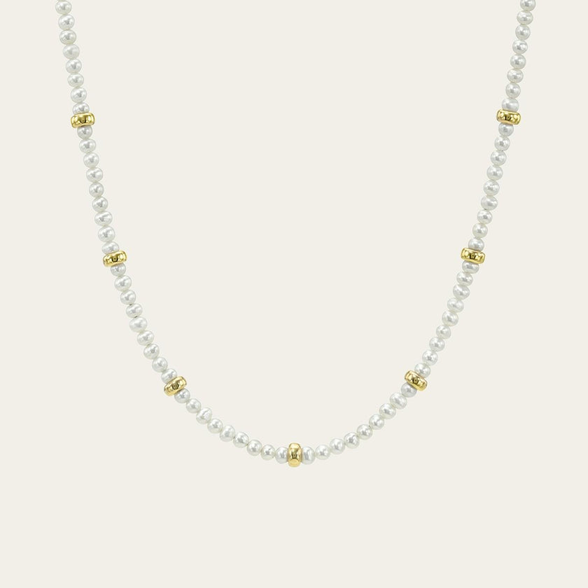 14K Gold Pearl Segment Bead Necklace