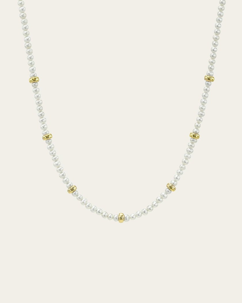 14K Gold Pearl Segment Bead Necklace