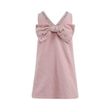 Pink Crystal Heart Denim Bow Dress