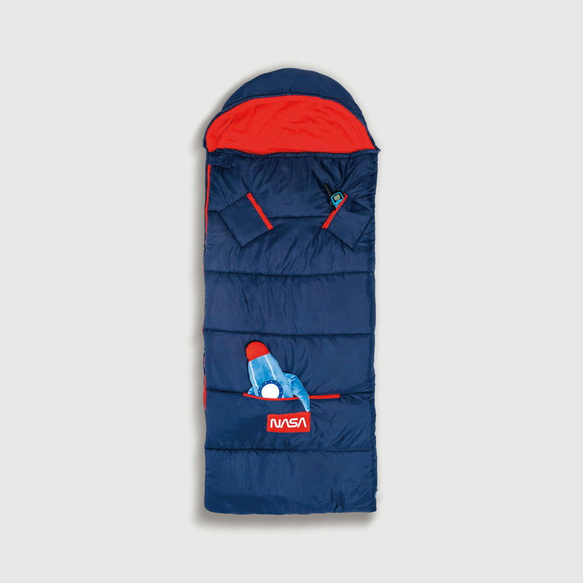 Sleep-N-Pack™ – Big Kid Size | NASA Official Logo & Patches | 2-in-1 Backpack & Sleeping Bag with Cozy Fleece Liner - NAVY