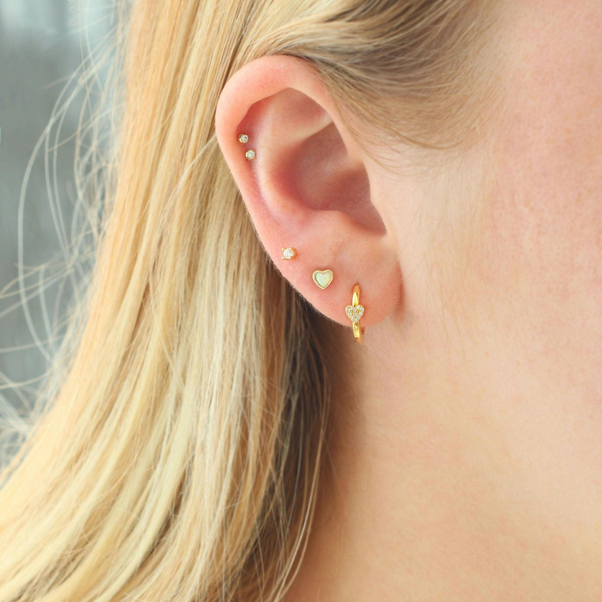Heart Crystal Huggie Hoop Earrings