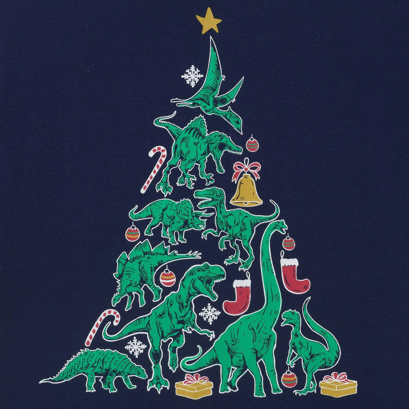 Long Sleeve Holiday Tee | Dino Christmas Tree