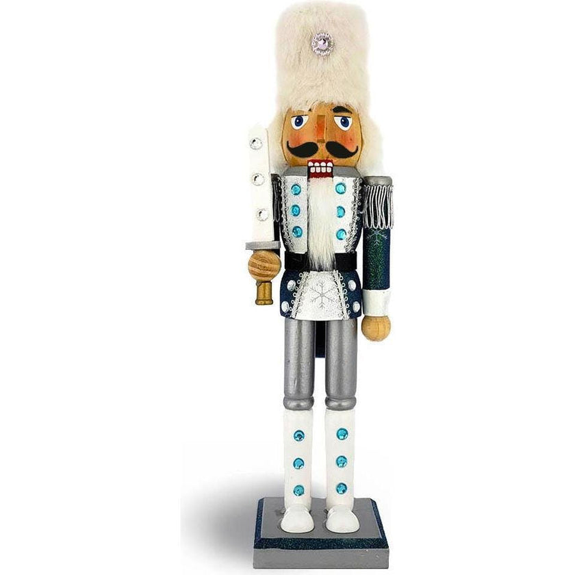 Snow Fantasy Soldier Nutcracker White and Blue Fur Hat 15 inch