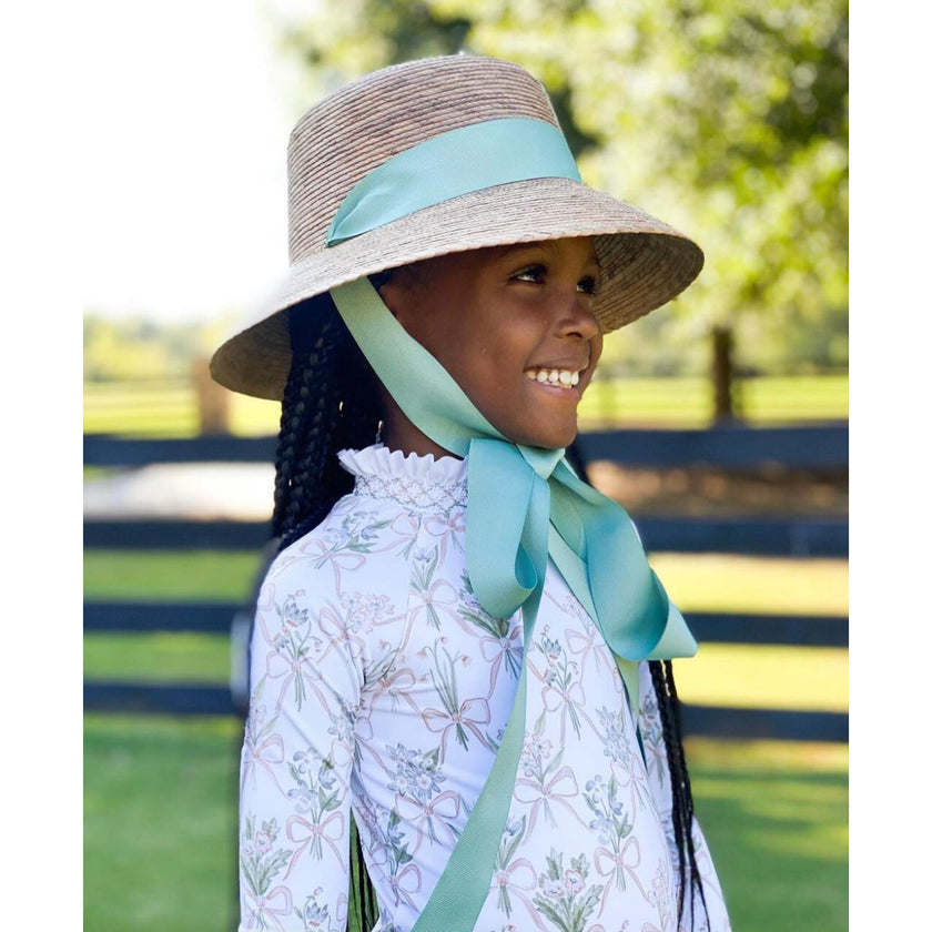 Women'S Zinnia Classic Short Brim Long & Thin Grosgrain Ribbon Sun Hat, Blue