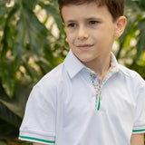 Henley Polo in Classic White with Midspring Floral Trim
