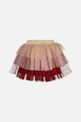 Multi Layer Glittering Mesh Skirt Red, Pink And Beige