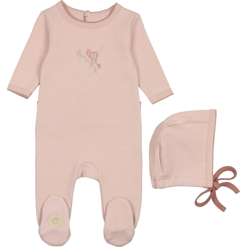 Heirloom Blossom Footie & Hat Set Ivory & Pink
