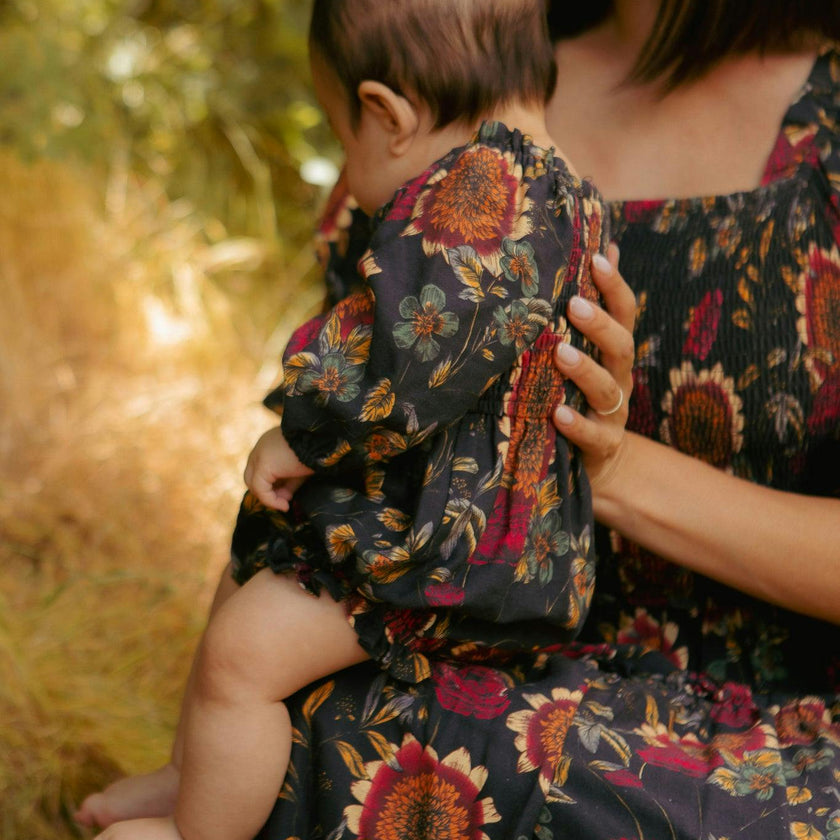 Baby Madeline Romper in Moody Sunflower