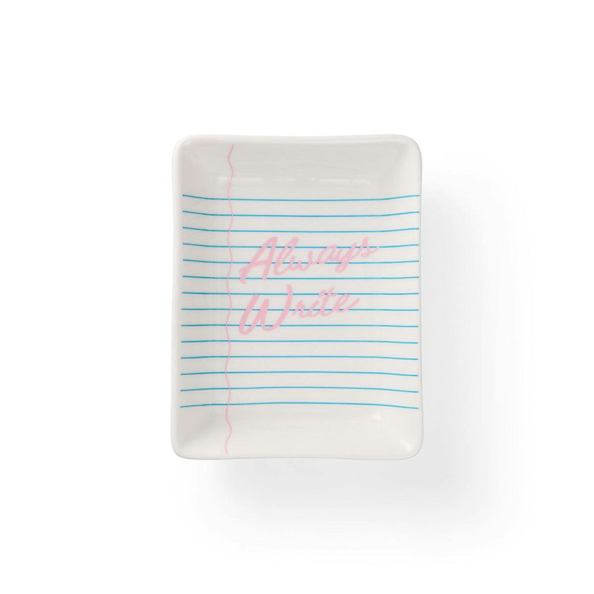 Packed Party Always Write Teacher Trinket Tray and Apple Earring Set – Ceramic Notebook Paper Tray with Red Enamel Apple Stud Earrings, 4.33x5.5 Inch