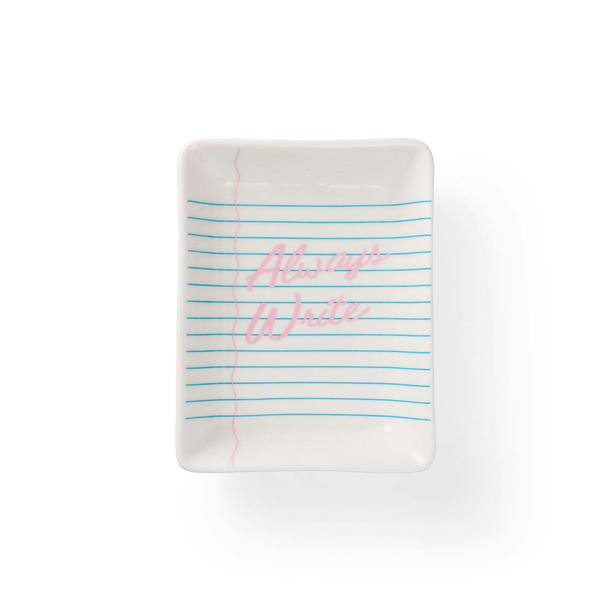 Packed Party Always Write Teacher Trinket Tray and Apple Earring Set - Ceramic Notebook Paper Tray with Red Enamel Apple Stud Earrings, 4.33x5.5 Inch