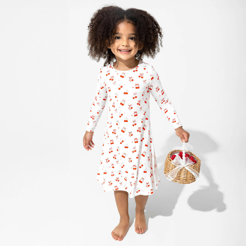 Cherry On Top Bamboo Girls' Long Sleeve Dress