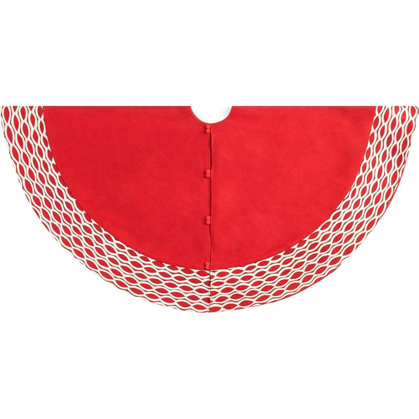 Handmade Red Oval Border Christmas Tree Skirt Wool 60"