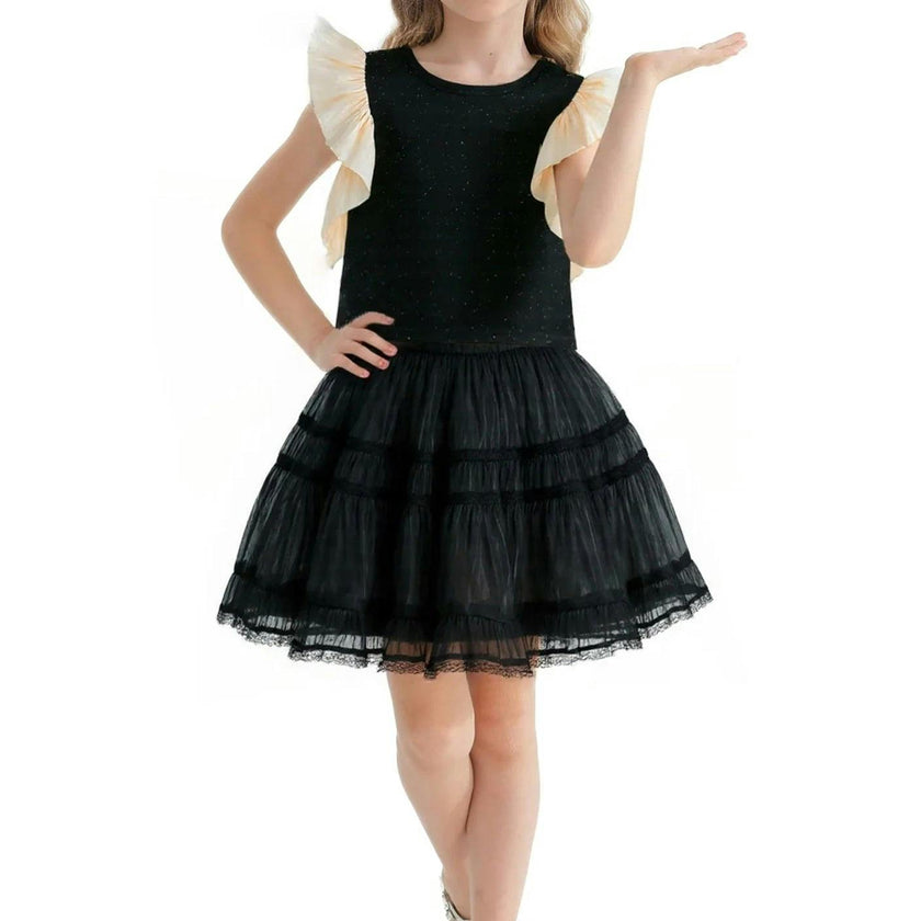 Black Glitter Ruffle Skirt Set