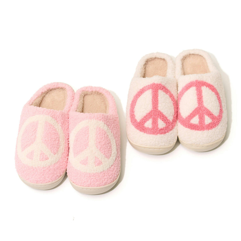 Tweens Plush Slippers with a Peace Design