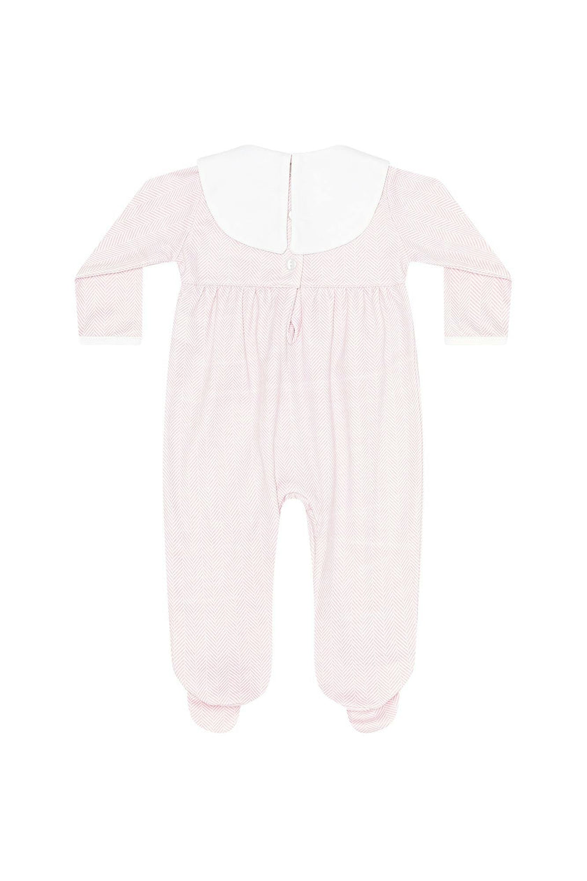 Pink Herringbone Embroidered Collared Footie