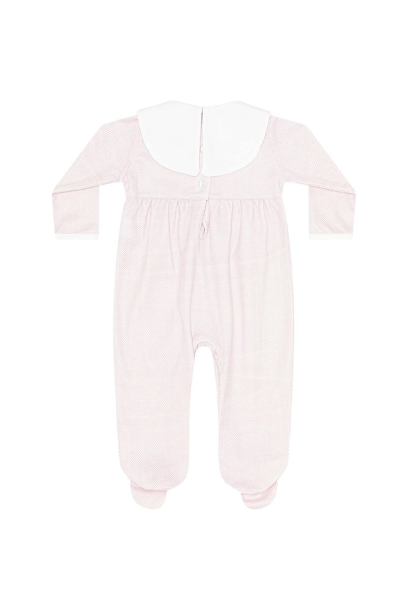 Pink Herringbone Embroidered Collared Footie
