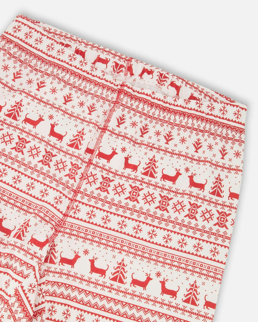 Adult Men Organic Cotton Two-Piece Pajama Set Red and White Fairisle