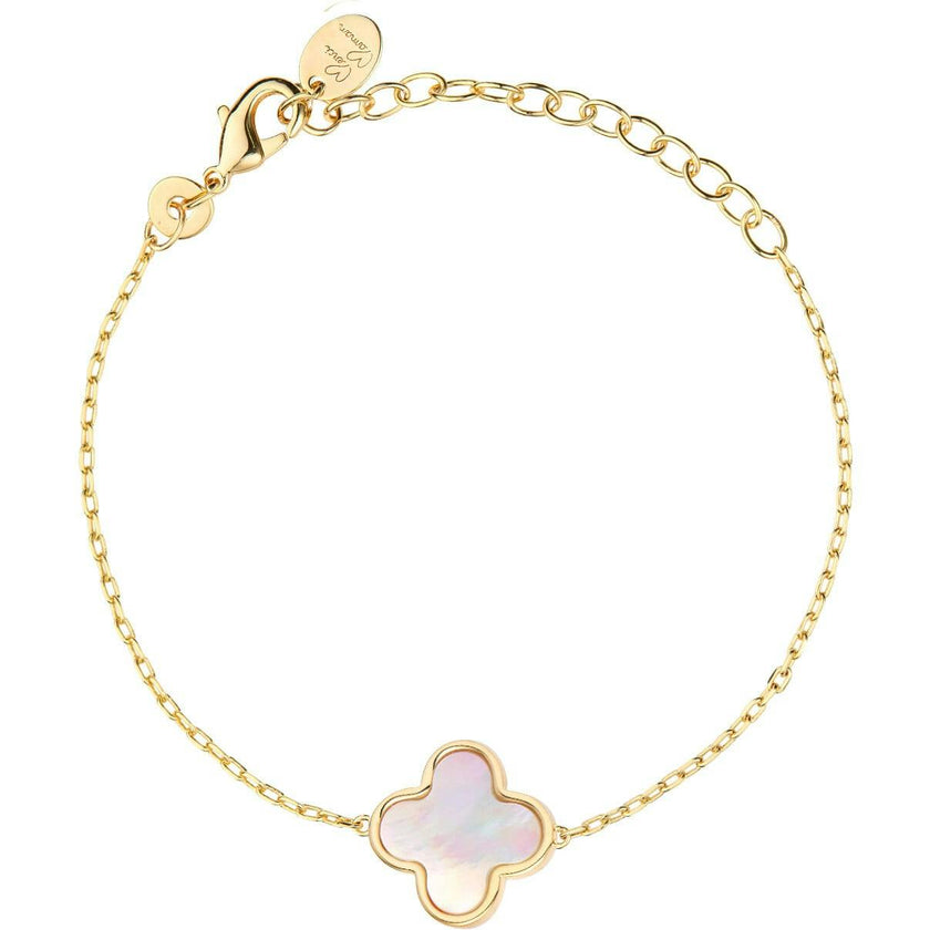 Personalized Mother of Pearl Clover Cross Chain Bracelet, 14k Gold Plated