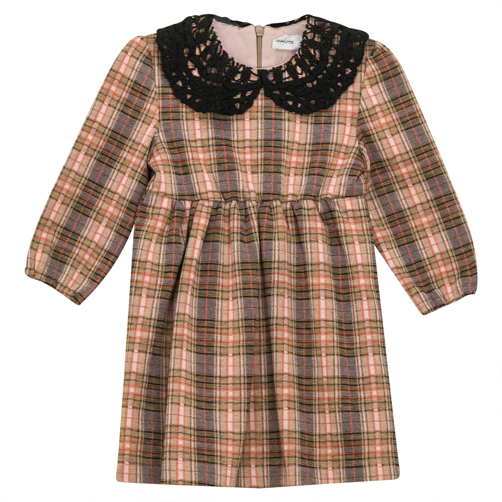 Stretch Plaid High Waist Crochet Long Sleeve Dress