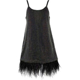 Midnight Crystal Feather Hem Sleeveless Dress