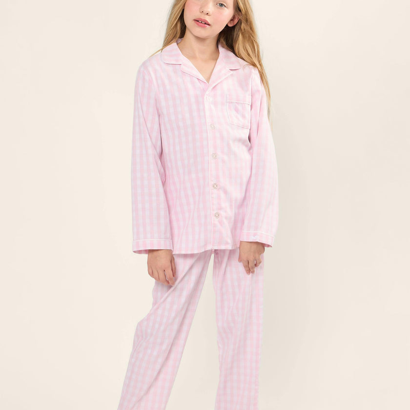 Kid's Twill Pajama Set in Pink Gingham