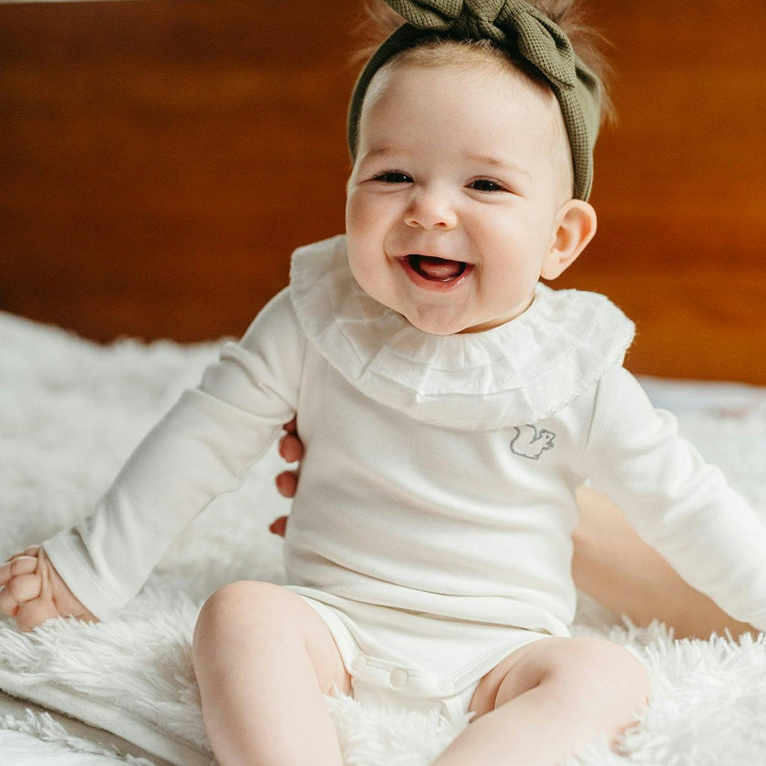 White Brushed Ruffled Collar Long Sleeve One Piece