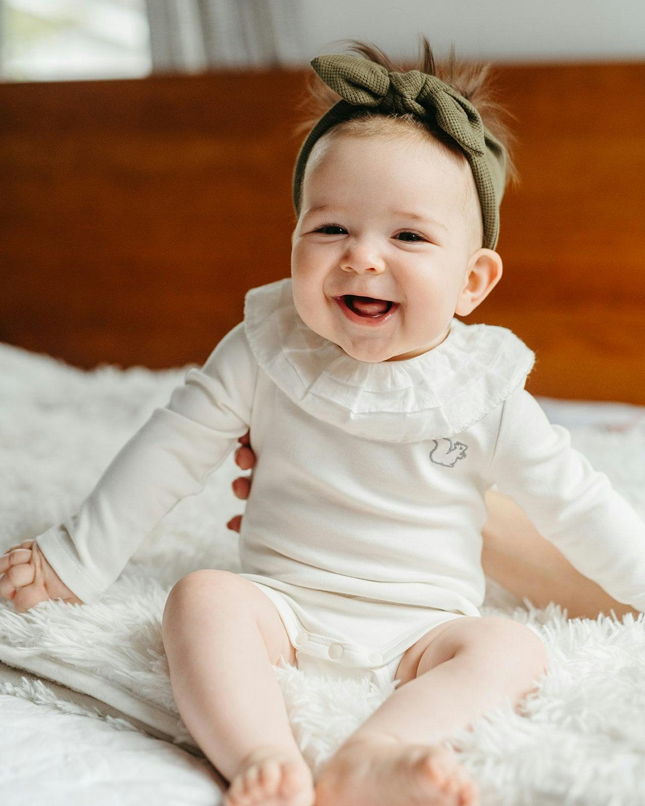 White Brushed Ruffled Collar Long Sleeve One Piece
