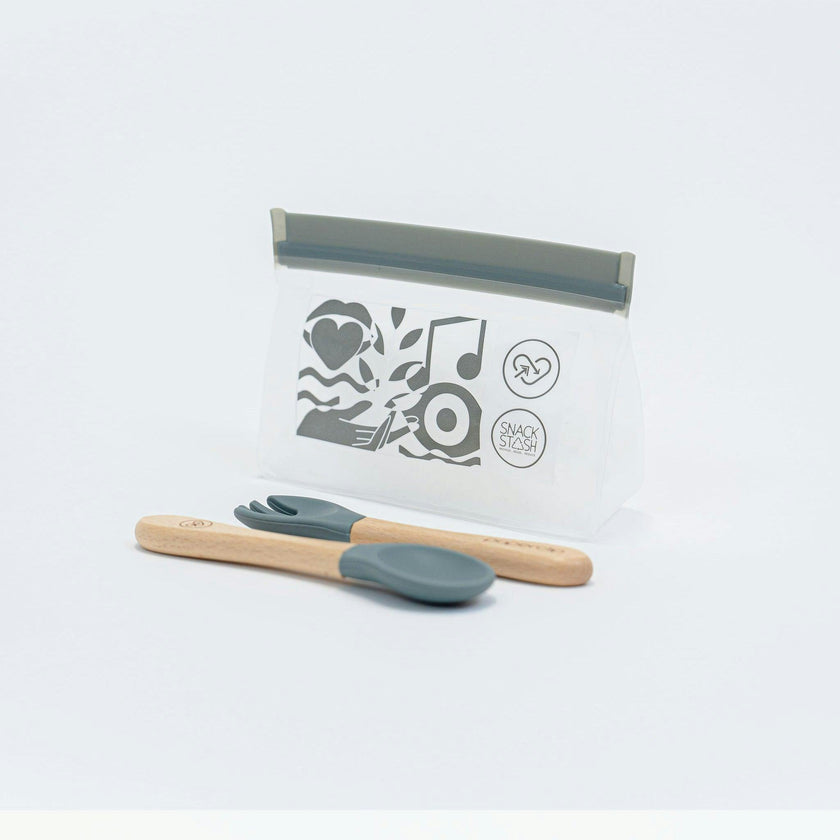 Silicone & Wooden Spoon & Spork Set