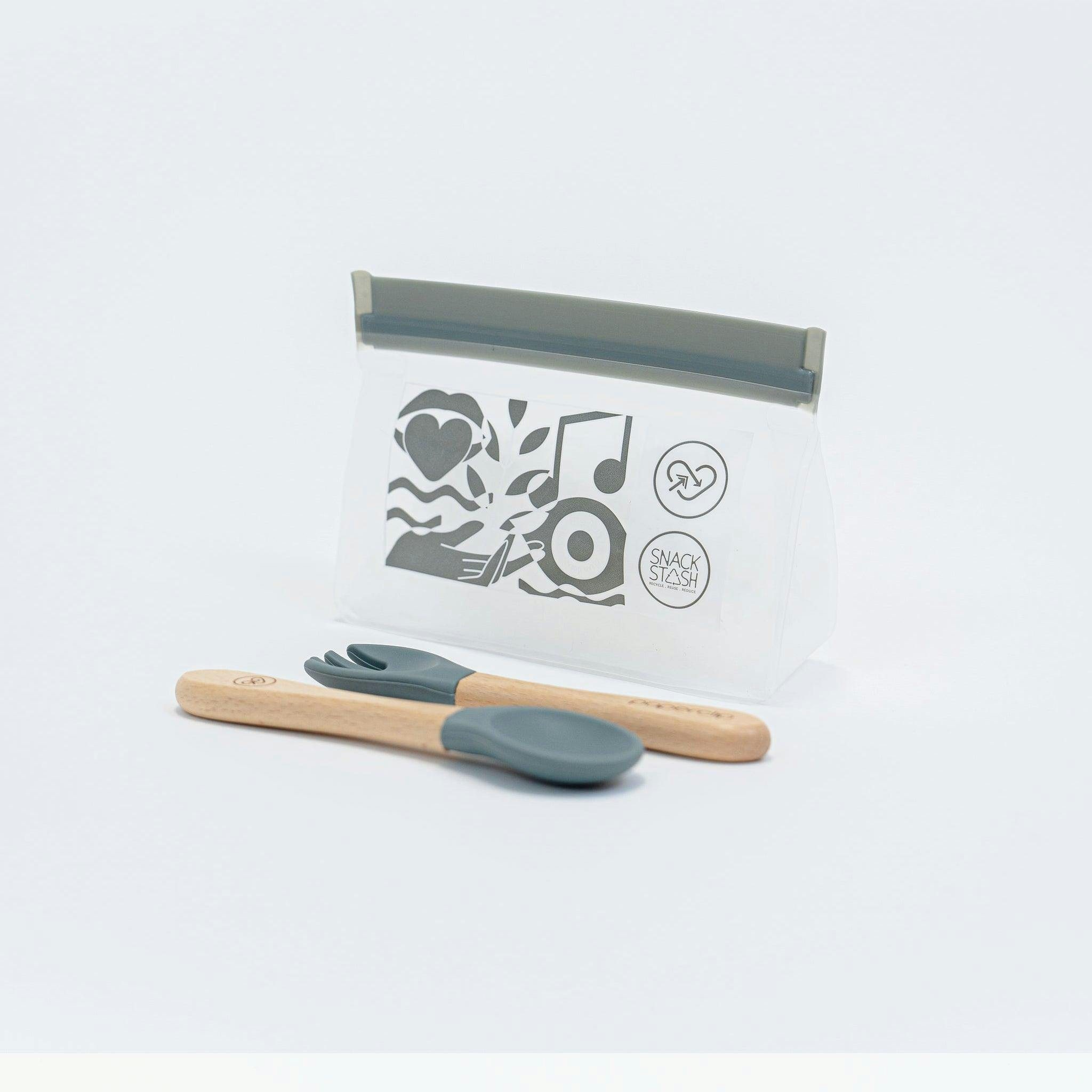 Silicone & Wooden Spoon & Spork Set