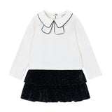 Black Peter Pan Collar Top & Velvet Skirt Set