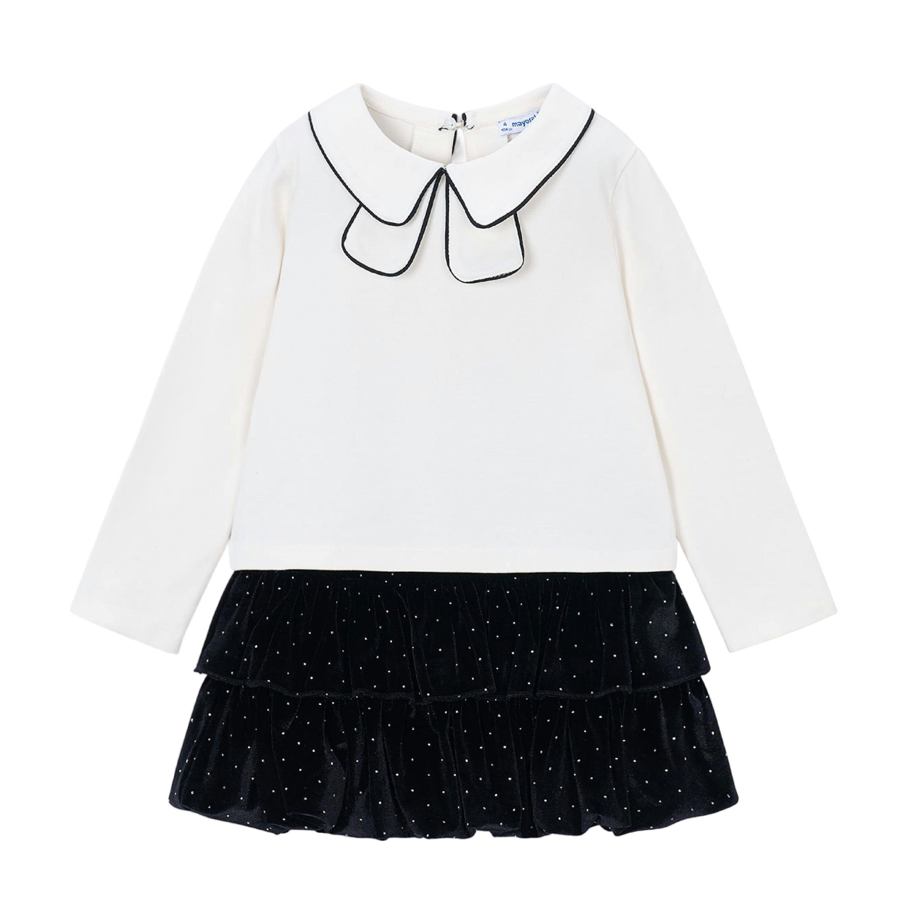 Black Peter Pan Collar Top & Velvet Skirt Set