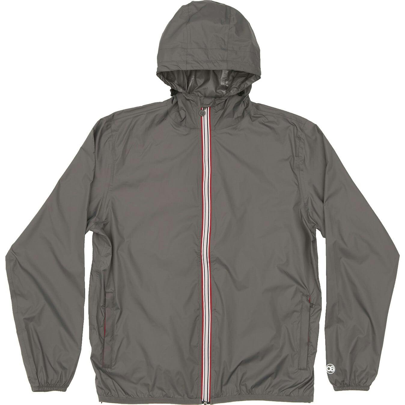 Navy full zip packable rain jacket and windbreaker