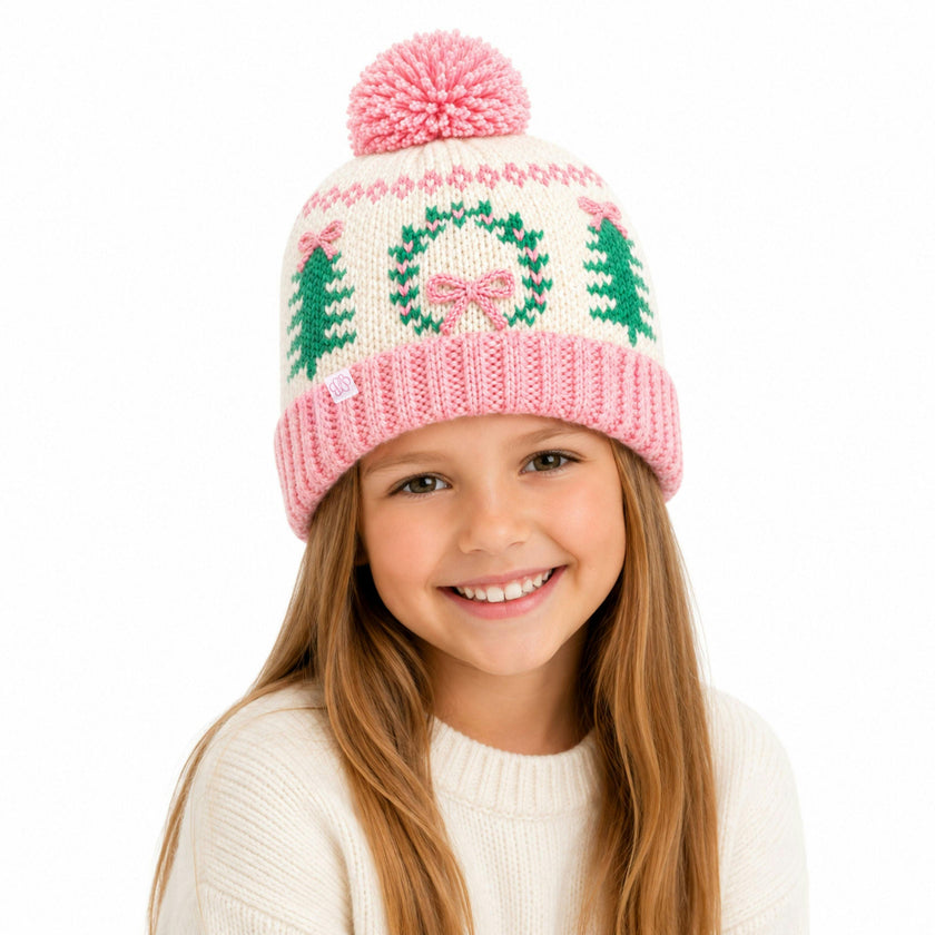 Holiday Bow Wreath Bobble Hat