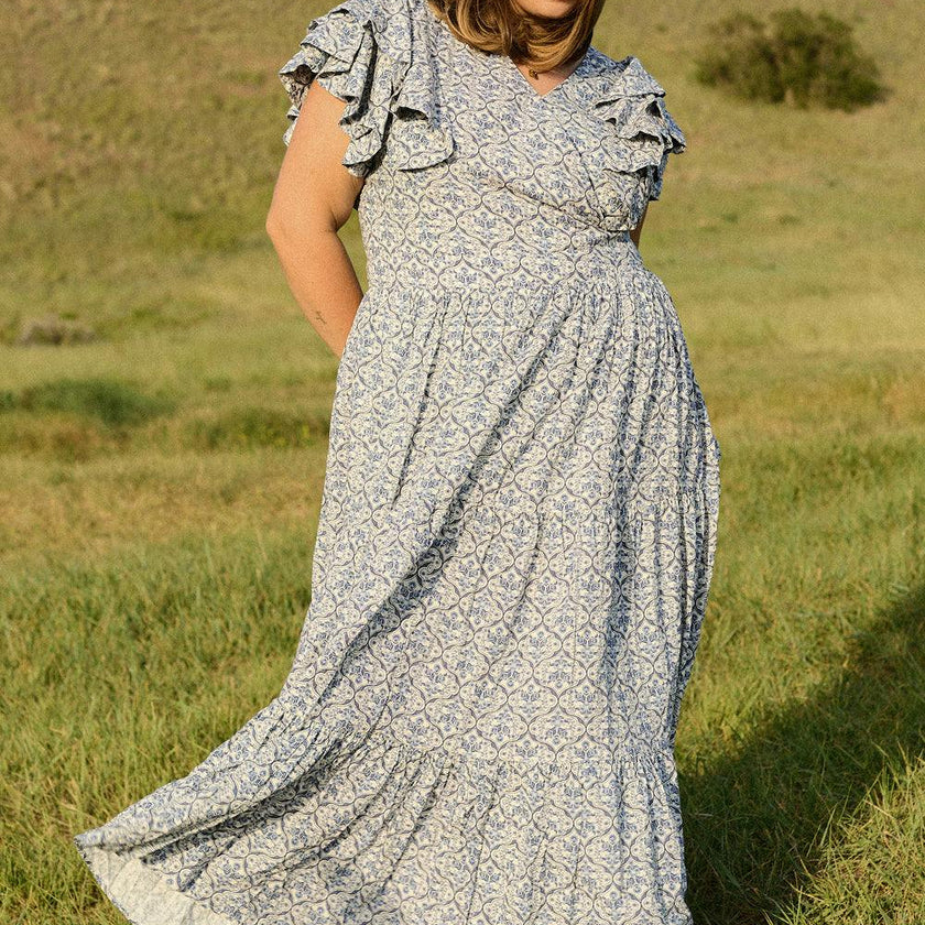 Trixie Dress in Blue Moroccan Tile