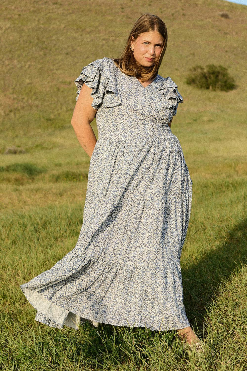 Trixie Dress in Blue Moroccan Tile