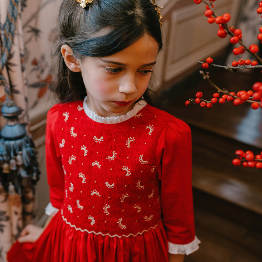 Luna Red Long Sleeve Smocked Dress