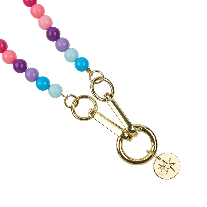 Packed Party Bead the Way Rainbow Beaded Phone Chain - 26-Inch Multicolor Beaded Chain with Gold Clips and Keyring Clasp for Phone Cases and Pouches