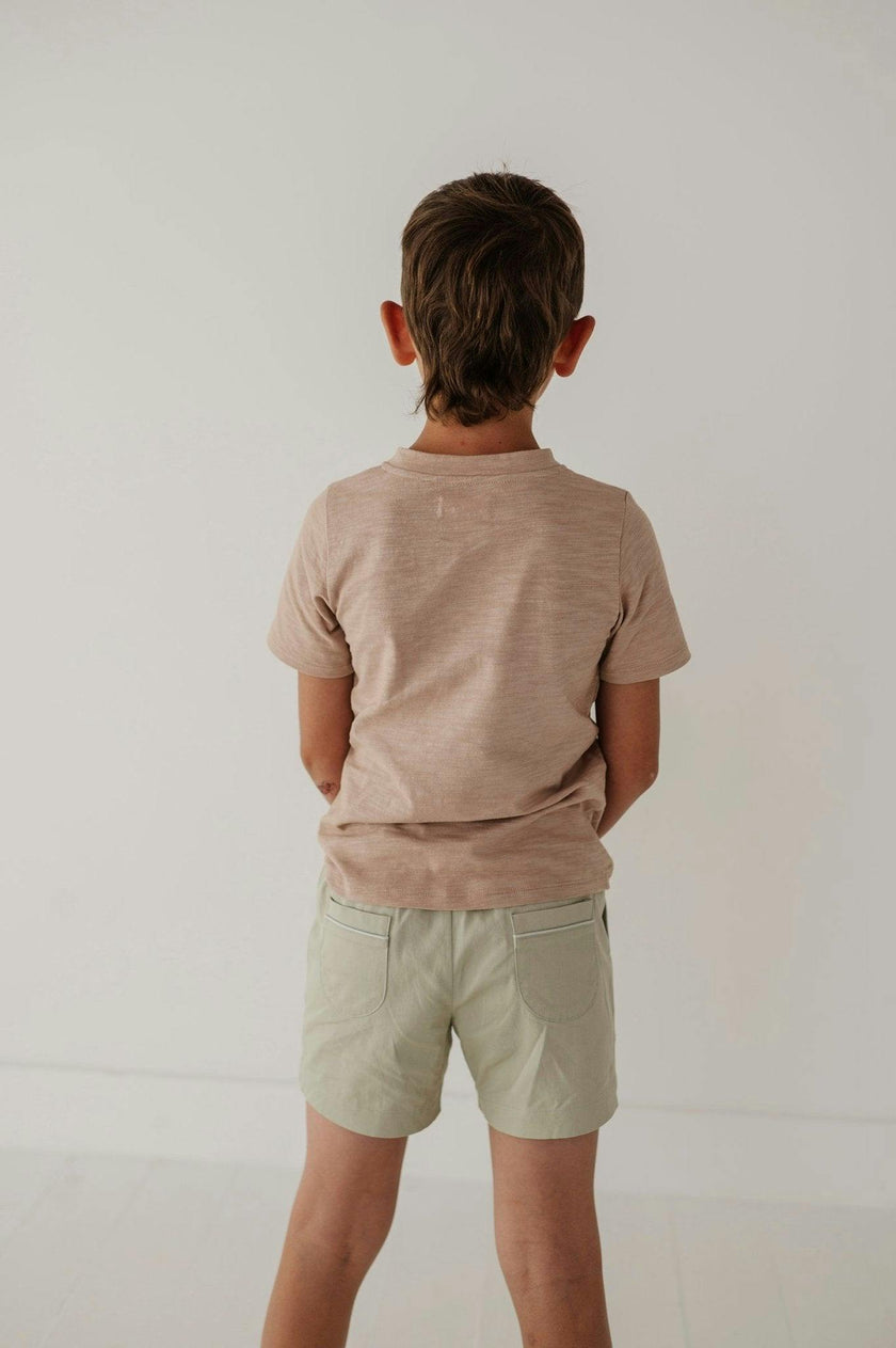 Boys Short Sleeve Henley Shirt in Taupe
