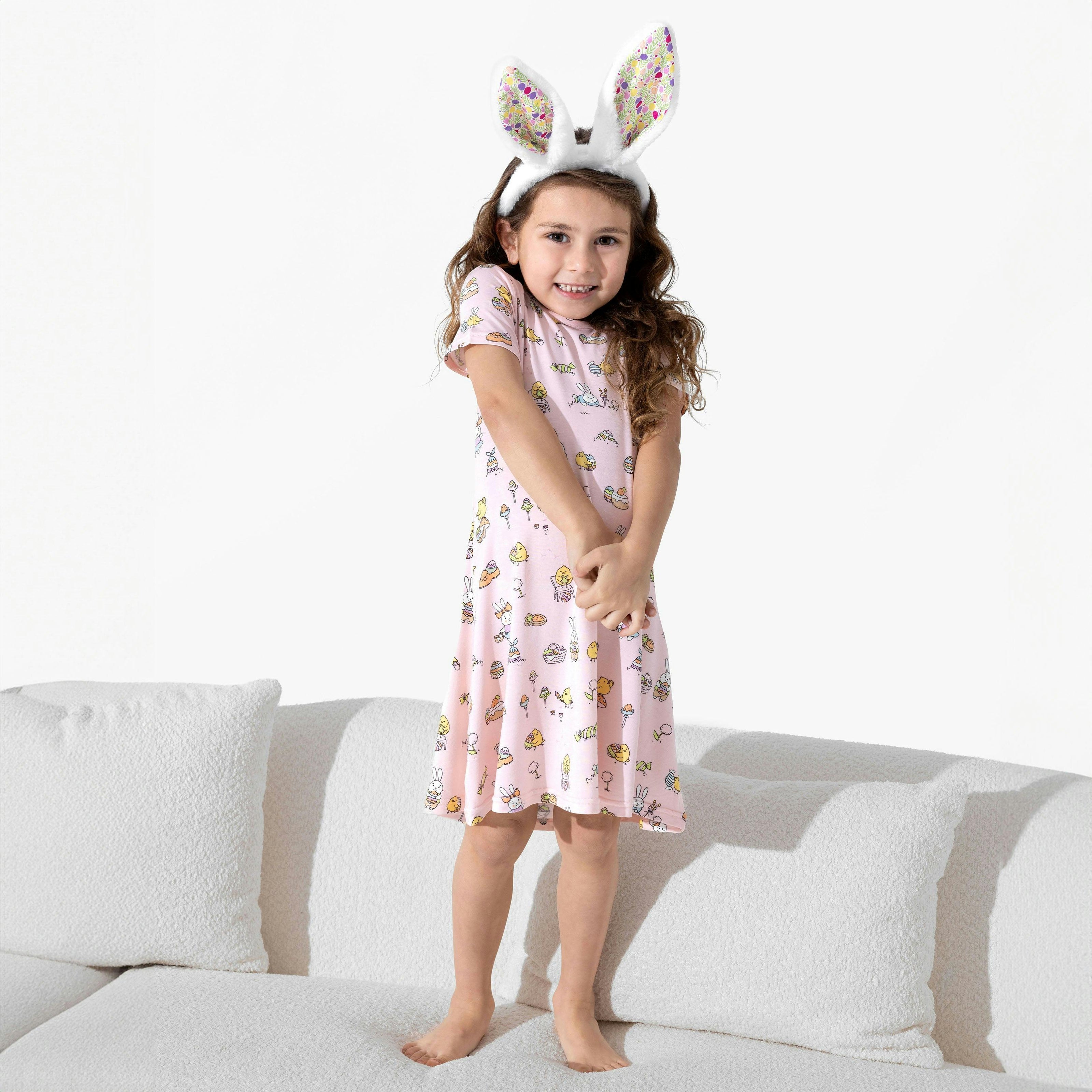 Easter Pink Bamboo Girls' Short Sleeve Dress