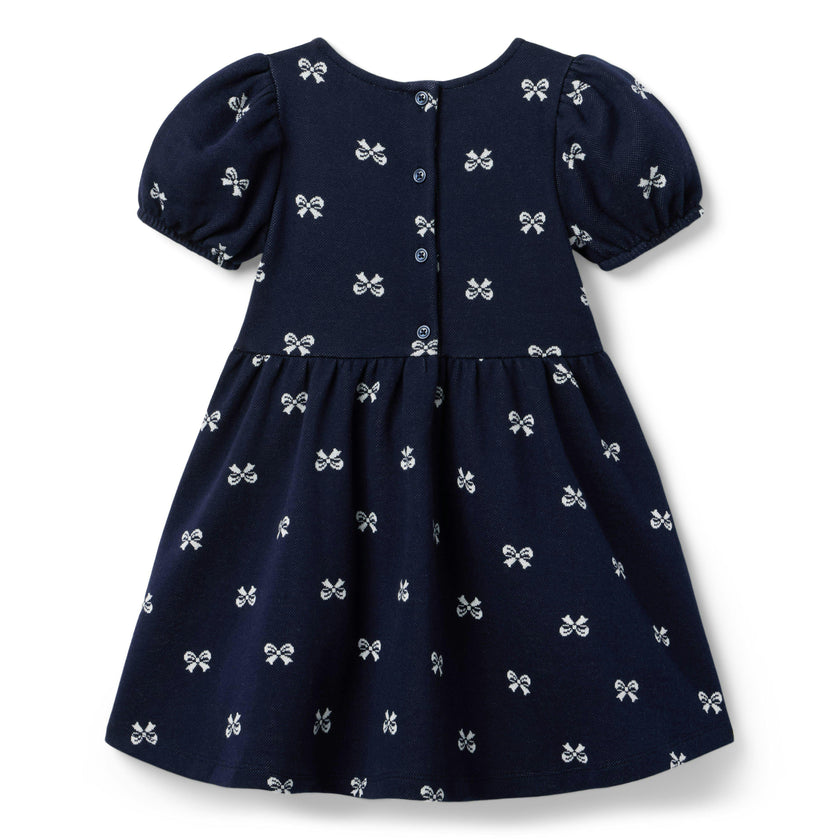 Bow Jacquard Dress, navy blue