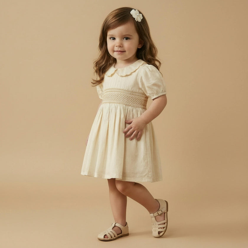 Organic Smocked Collar Dress - Butter Yellow