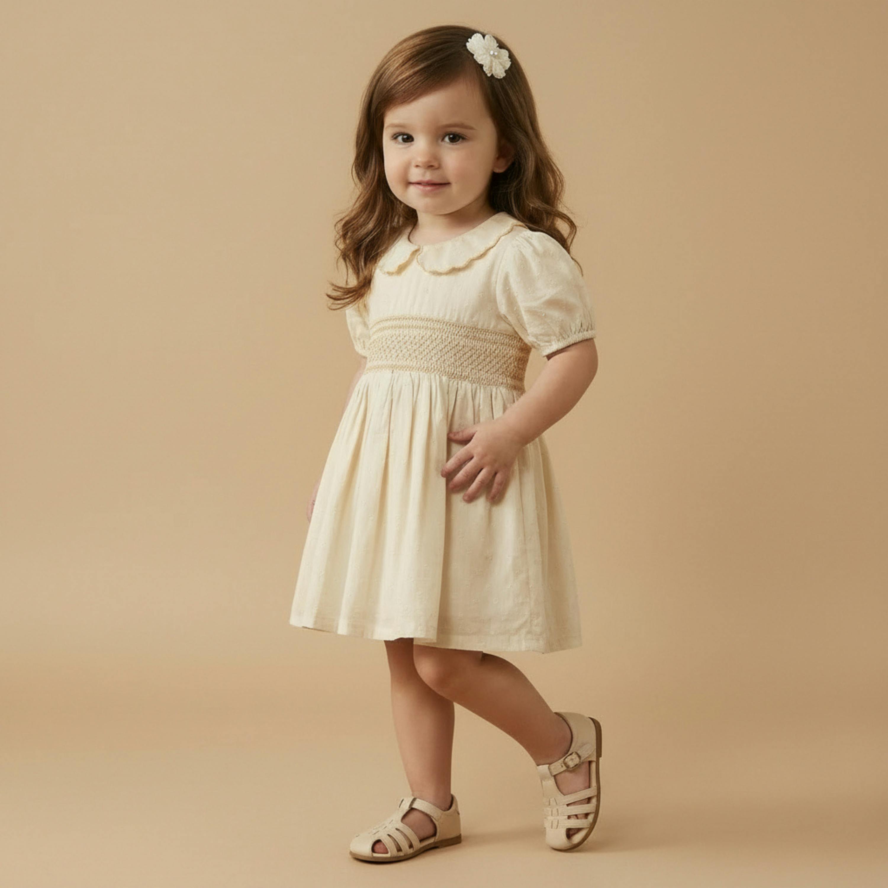 Organic Smocked Collar Dress - Butter Yellow