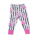 Cabbage Rose Stripe - Short Sleeve Loungewear Set