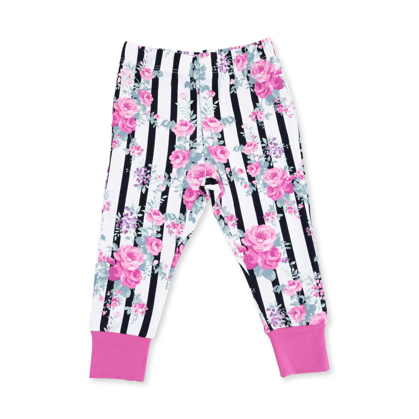 Cabbage Rose Stripe - Short Sleeve Loungewear Set