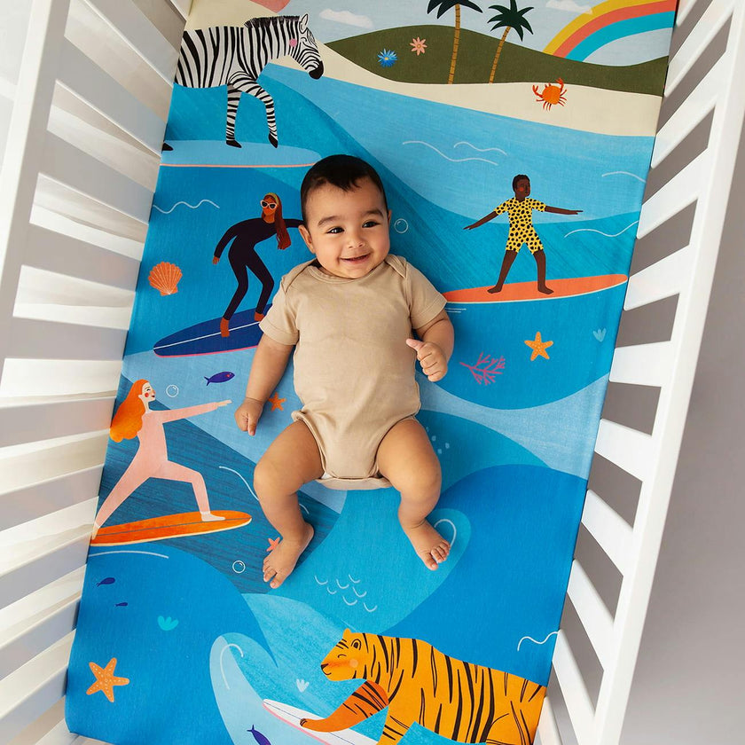 Surfing Safari Standard Crib Sheet