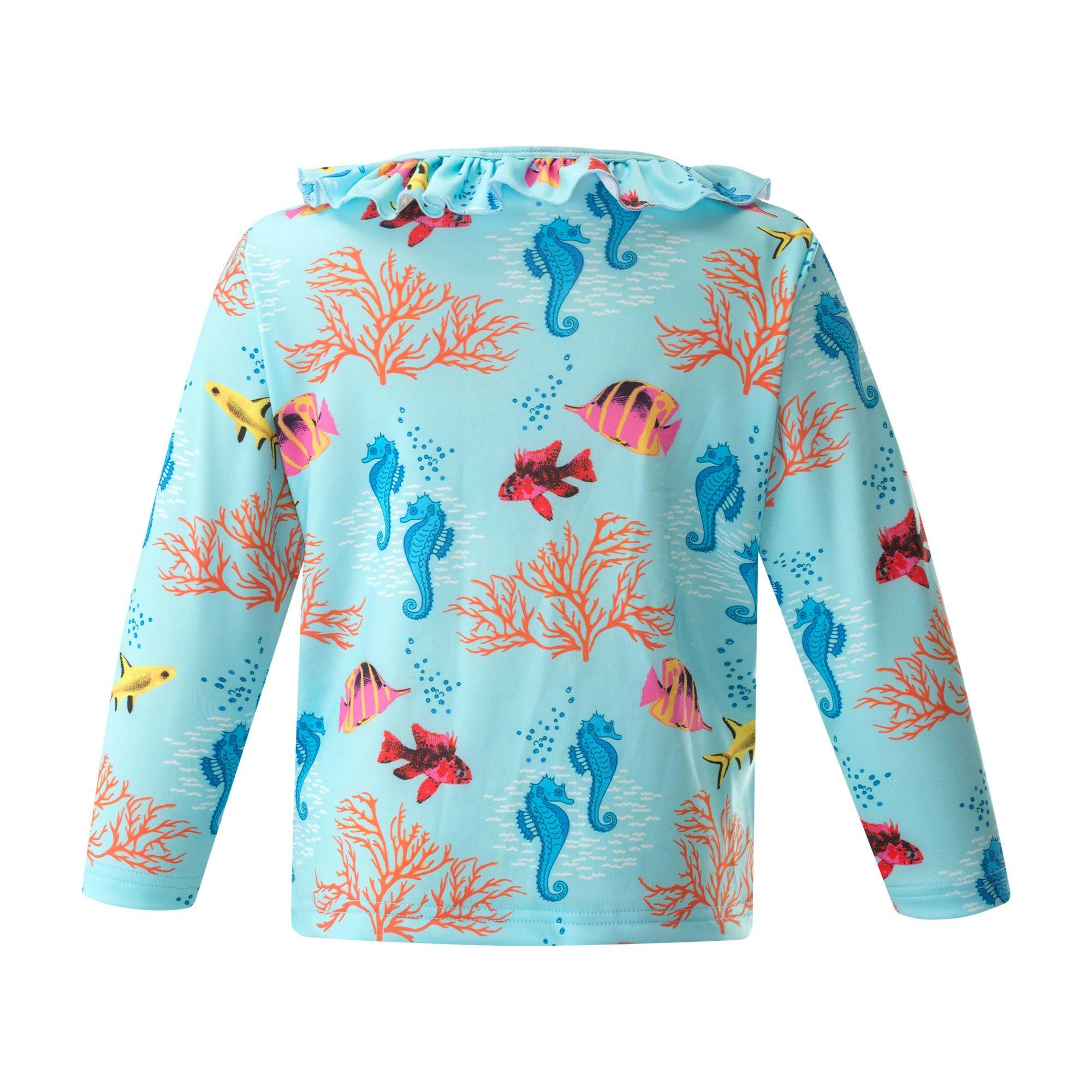 Coral Reef Print Long Sleeve Two-Piece Rashguard Set