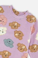 French Terry Dress Purple Poodle Print