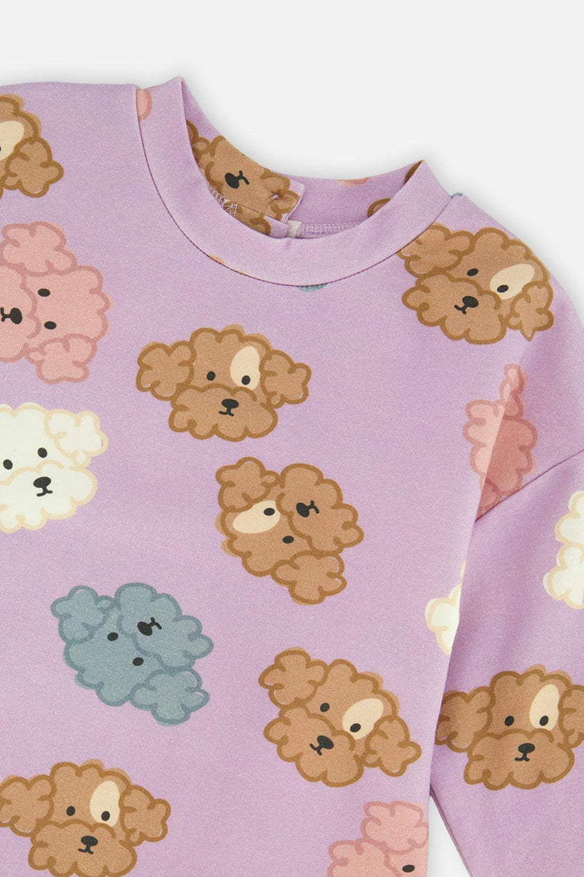 French Terry Dress Purple Poodle Print