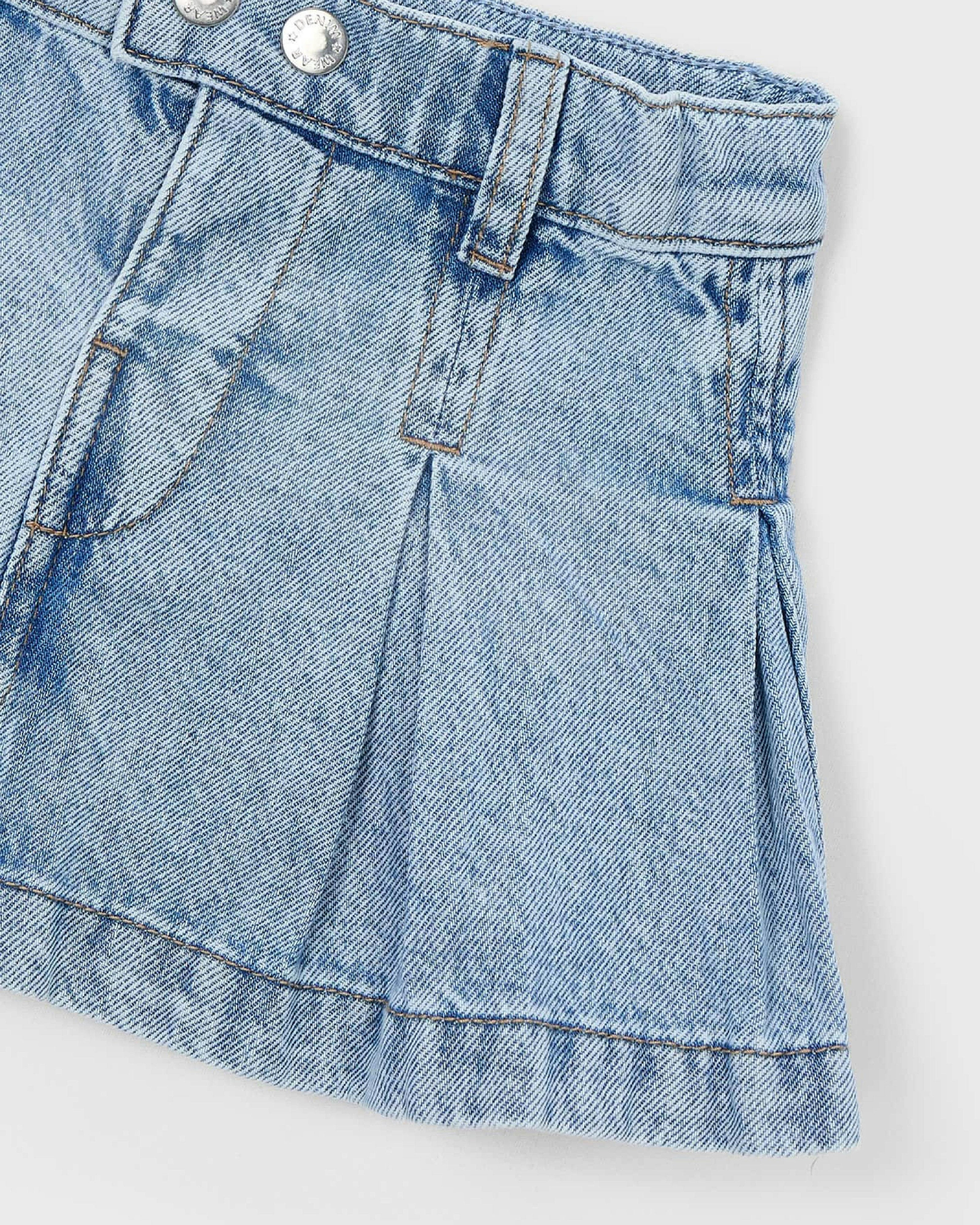 Blue Denim Pleated Skirt