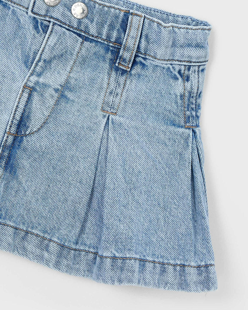 Blue Denim Pleated Skirt